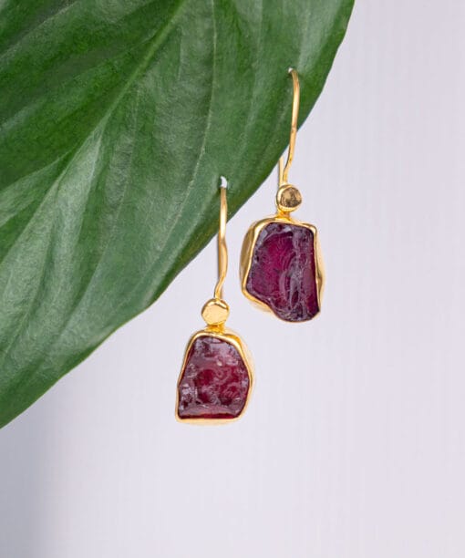 Χειροποίητα Σκουλαρίκια Ακατέργαστος Γρανάτης